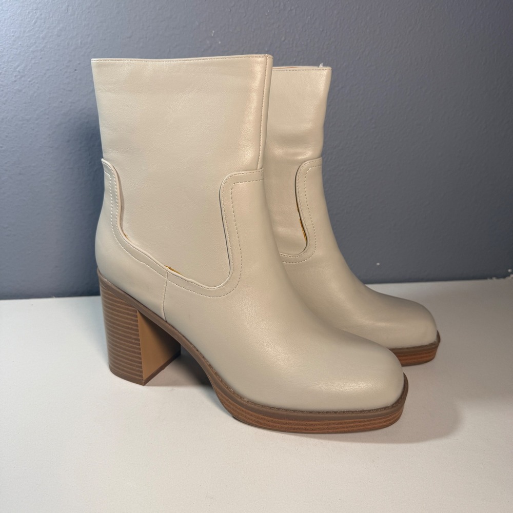 Journee Ankle Boots Womens 11 Cream New Square Toe Block Heel Western